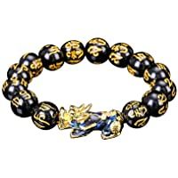 Los mejores  - Pulsera de Cuentas talladas a Mano de Feng Shui Color Cambiado con joyería de Cuentas chapadas en Oro Amuleto Rico y…